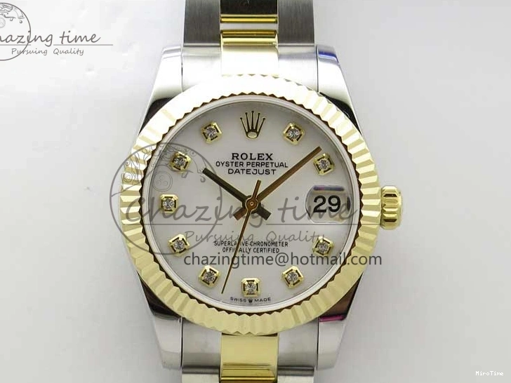 MiroTime 0520 ModernLook Datejust 31mm 278273 SS YG BP Maker Best Edition White MOP Diamonds Dial on SS YG Oyster Bracelet 2723